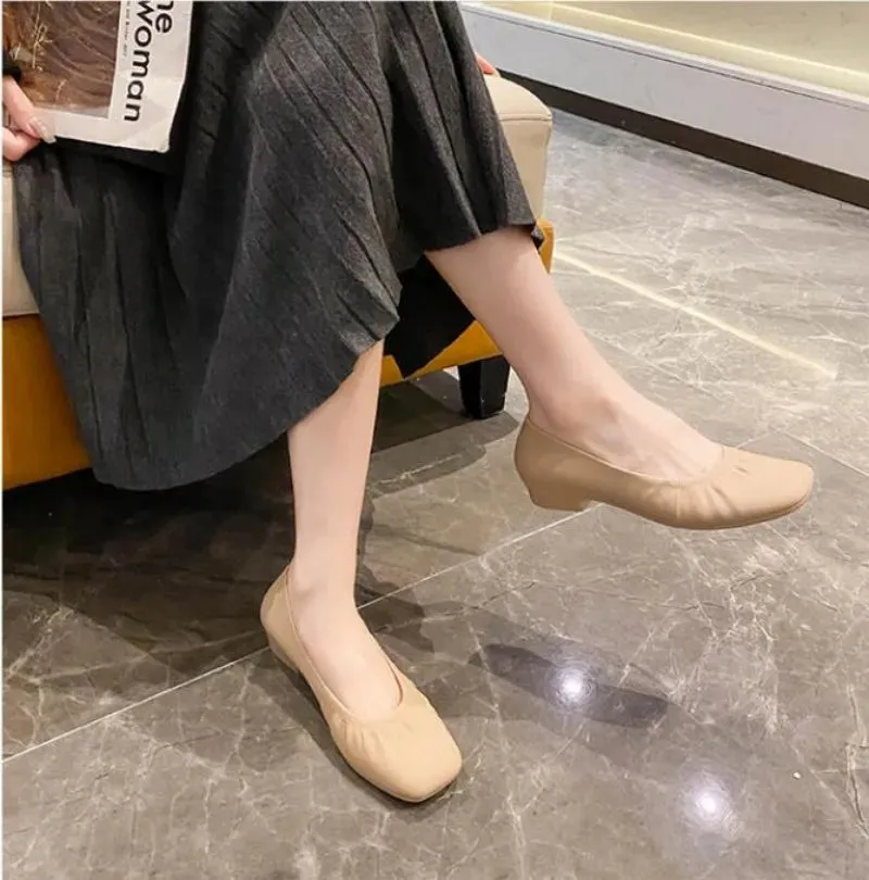 Flat Shoes Women's Summer Casual Wear Thick Heels Square Toe Anti Slip Thickened Shallow Cut Single Shoe  Women's Shoes