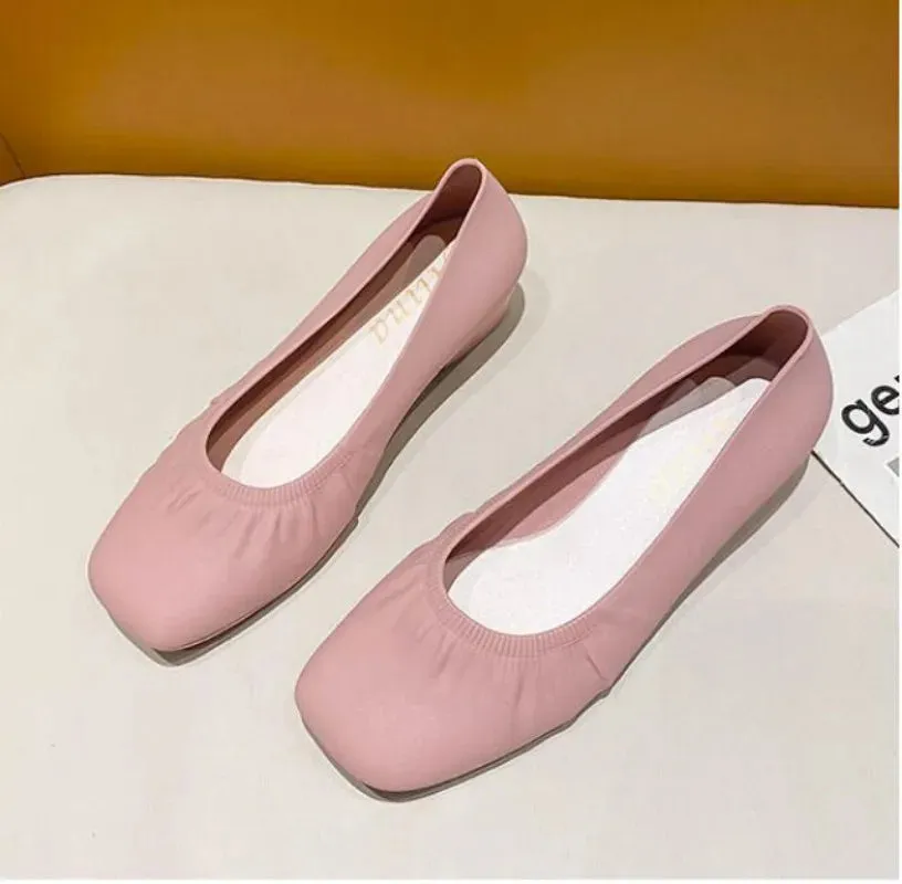 Flat Shoes Women's Summer Casual Wear Thick Heels Square Toe Anti Slip Thickened Shallow Cut Single Shoe  Women's Shoes