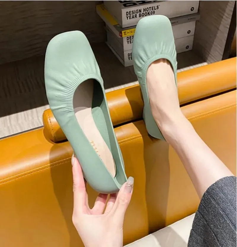 Flat Shoes Women's Summer Casual Wear Thick Heels Square Toe Anti Slip Thickened Shallow Cut Single Shoe  Women's Shoes