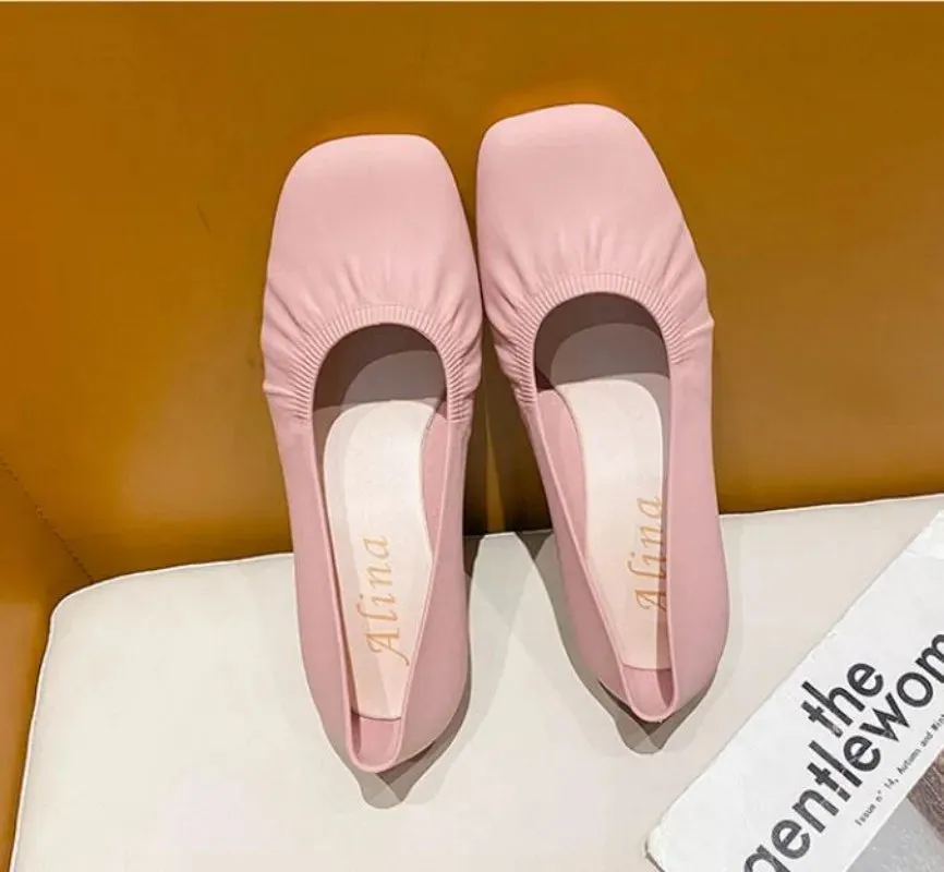 Flat Shoes Women's Summer Casual Wear Thick Heels Square Toe Anti Slip Thickened Shallow Cut Single Shoe  Women's Shoes