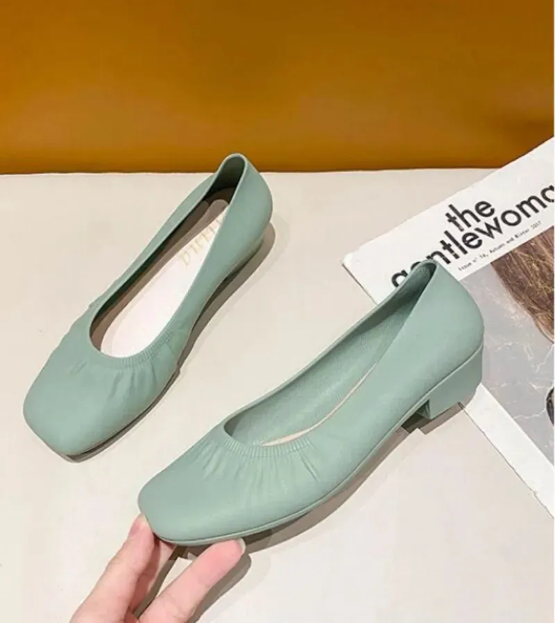 Flat Shoes Women's Summer Casual Wear Thick Heels Square Toe Anti Slip Thickened Shallow Cut Single Shoe  Women's Shoes