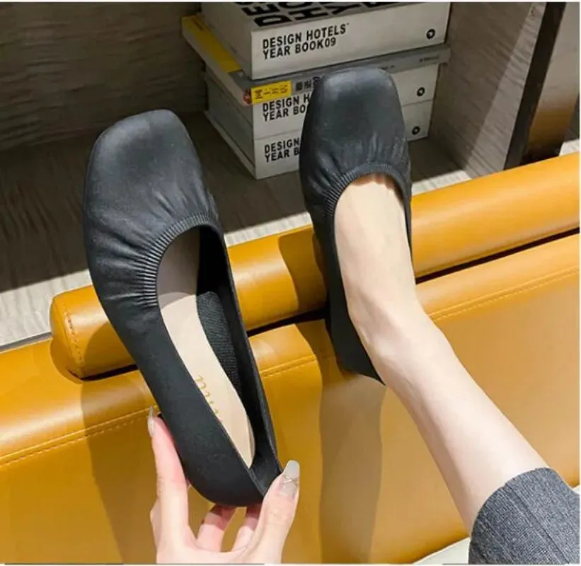 Flat Shoes Women's Summer Casual Wear Thick Heels Square Toe Anti Slip Thickened Shallow Cut Single Shoe  Women's Shoes