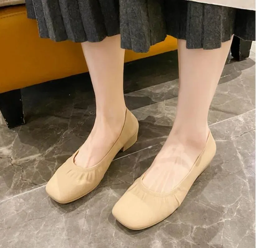 Flat Shoes Women's Summer Casual Wear Thick Heels Square Toe Anti Slip Thickened Shallow Cut Single Shoe  Women's Shoes