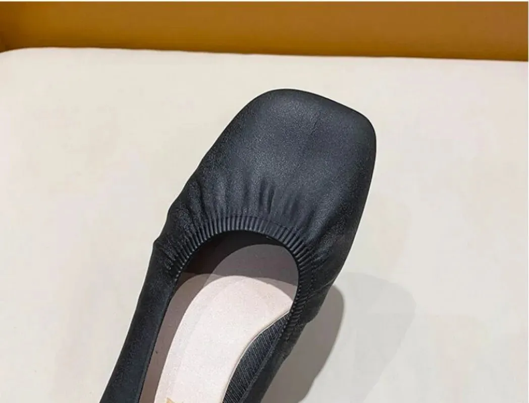 Flat Shoes Women's Summer Casual Wear Thick Heels Square Toe Anti Slip Thickened Shallow Cut Single Shoe  Women's Shoes