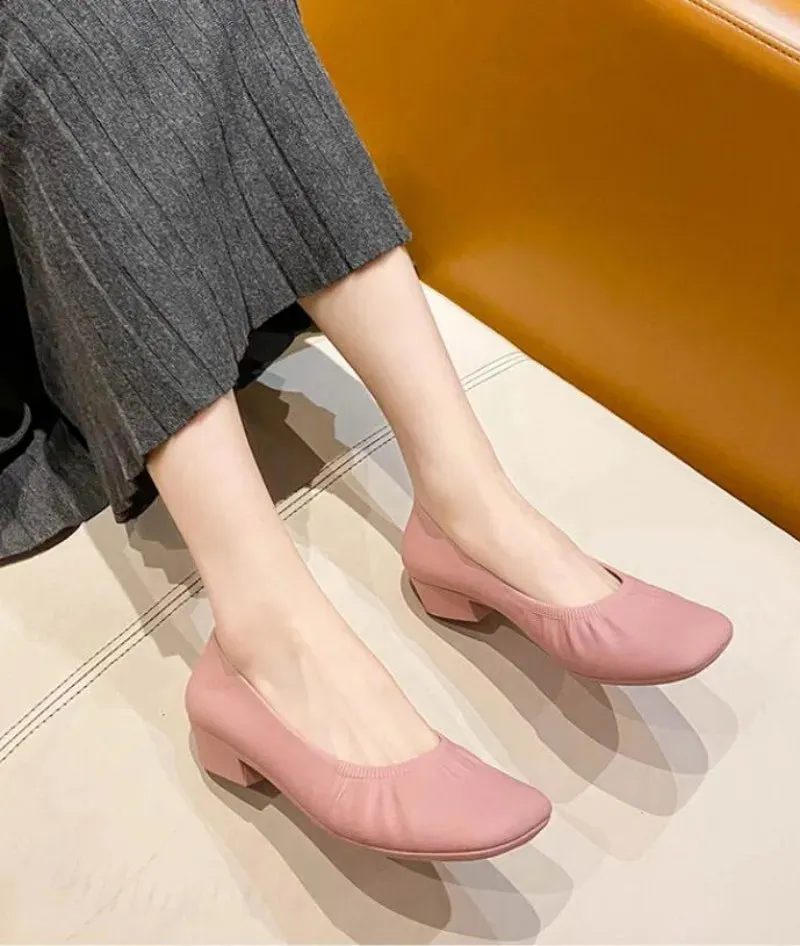 Flat Shoes Women's Summer Casual Wear Thick Heels Square Toe Anti Slip Thickened Shallow Cut Single Shoe  Women's Shoes