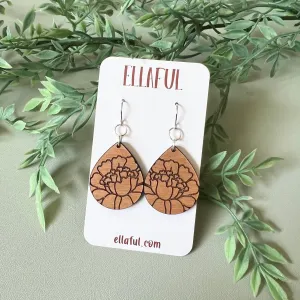 Flower Engraved Wood Earrings