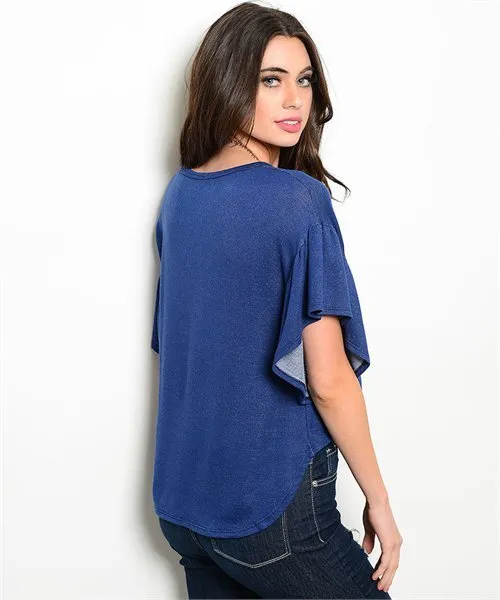 Flutter Sleeve High Low Top | Indigo