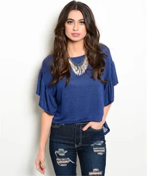 Flutter Sleeve High Low Top | Indigo