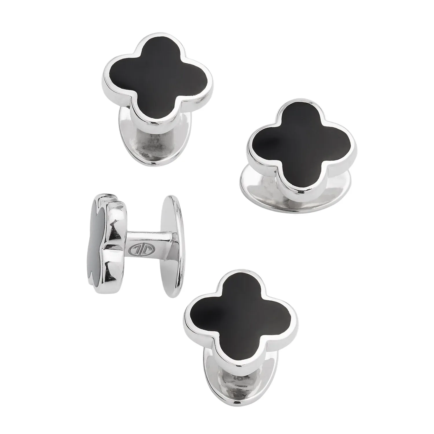 Four Leaf Clover Gemstone Sterling Tuxedo Studs