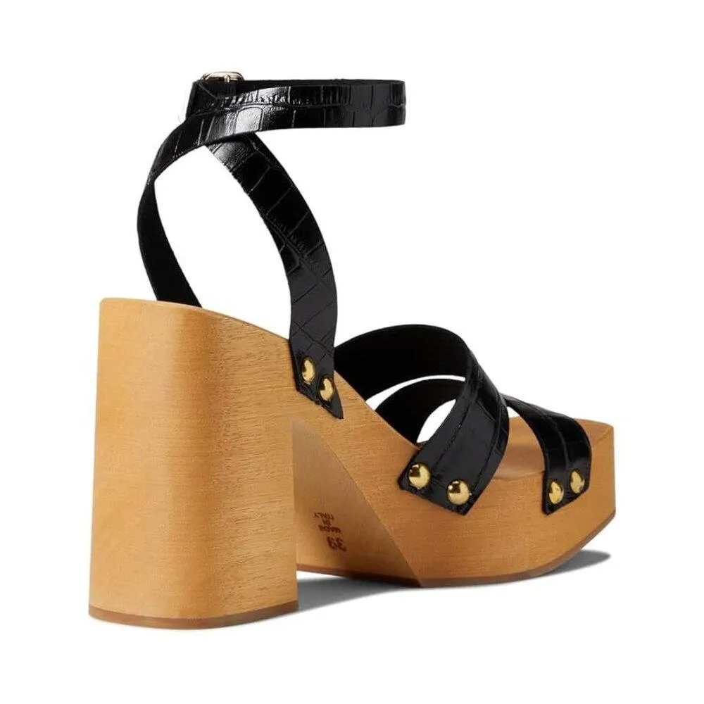 Free People Sandals Mallory Black Leather Heeled Clogs