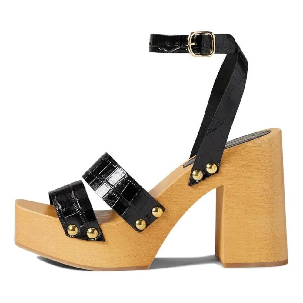 Free People Sandals Mallory Black Leather Heeled Clogs