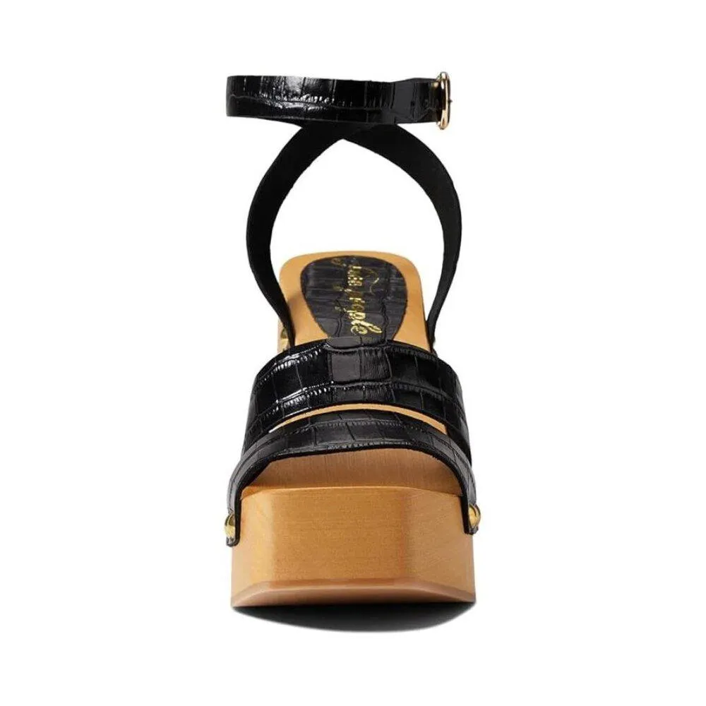 Free People Sandals Mallory Black Leather Heeled Clogs
