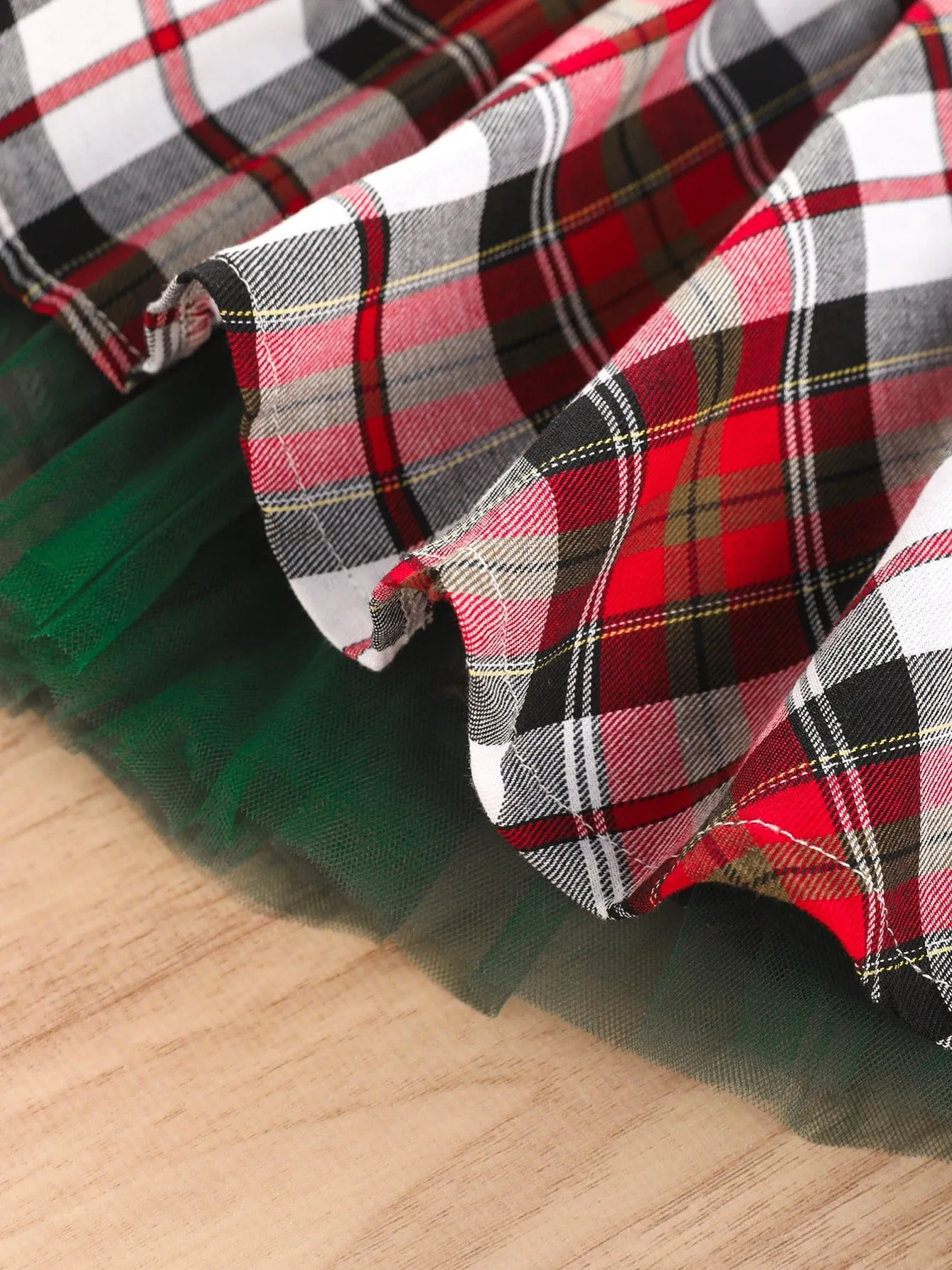 Girls Plaid Bowknot Belted Party Dress