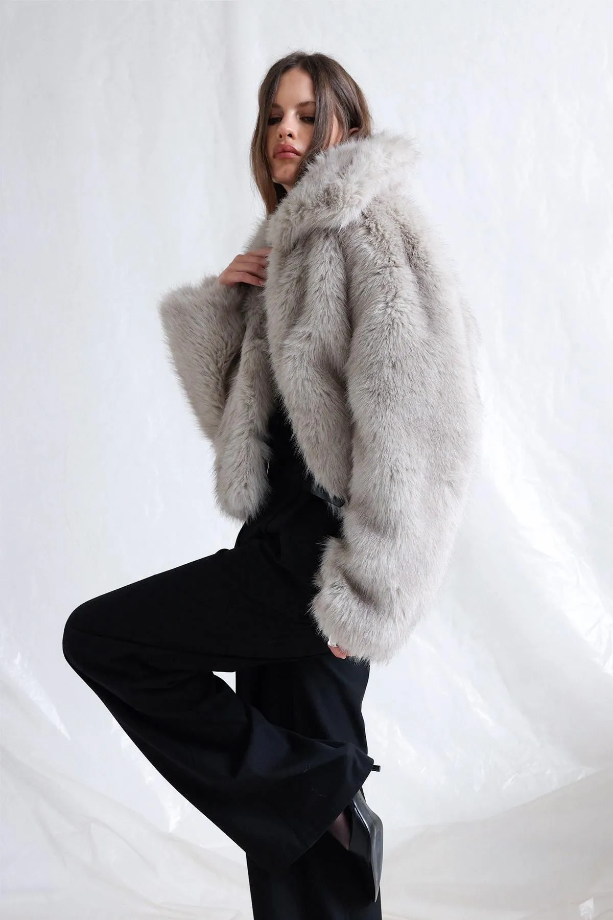 Gray Vola Short Fur Jacket