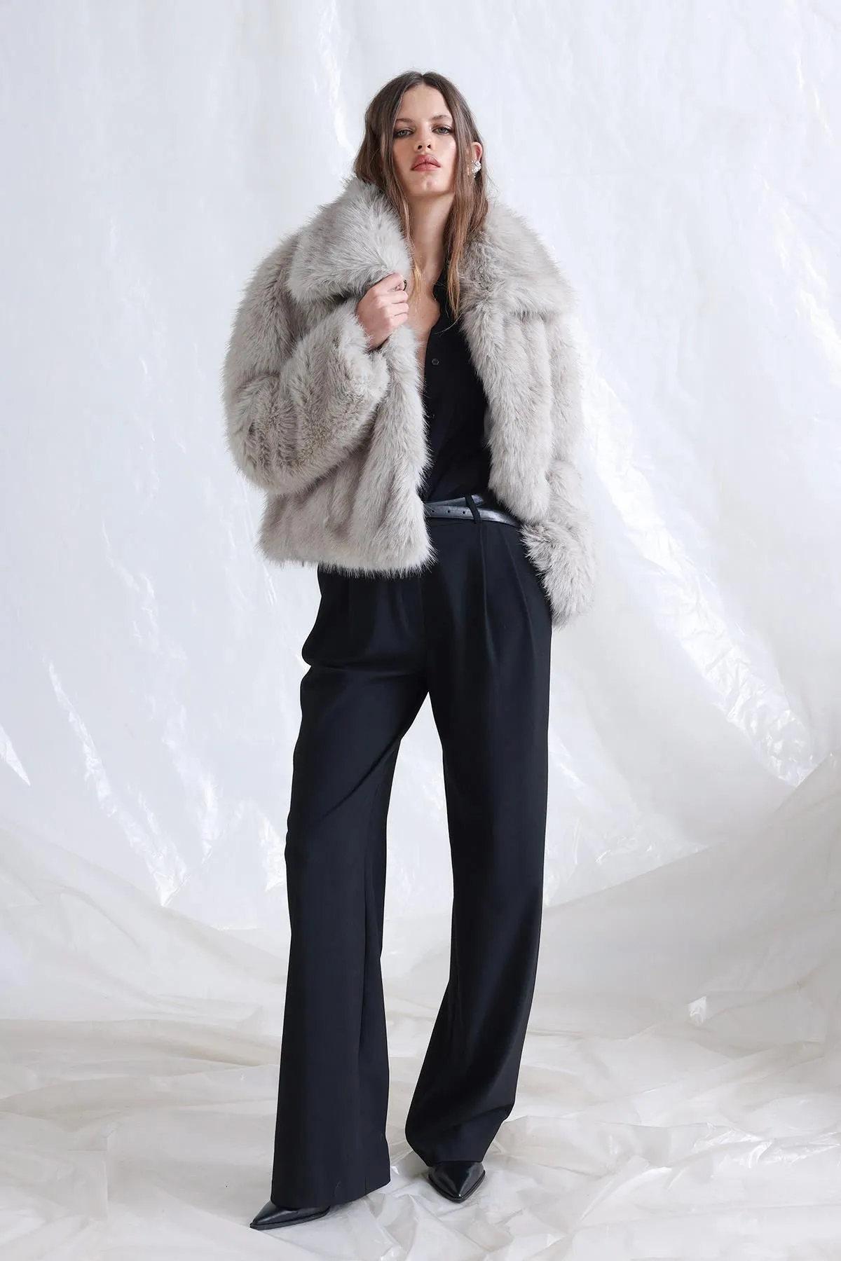Gray Vola Short Fur Jacket