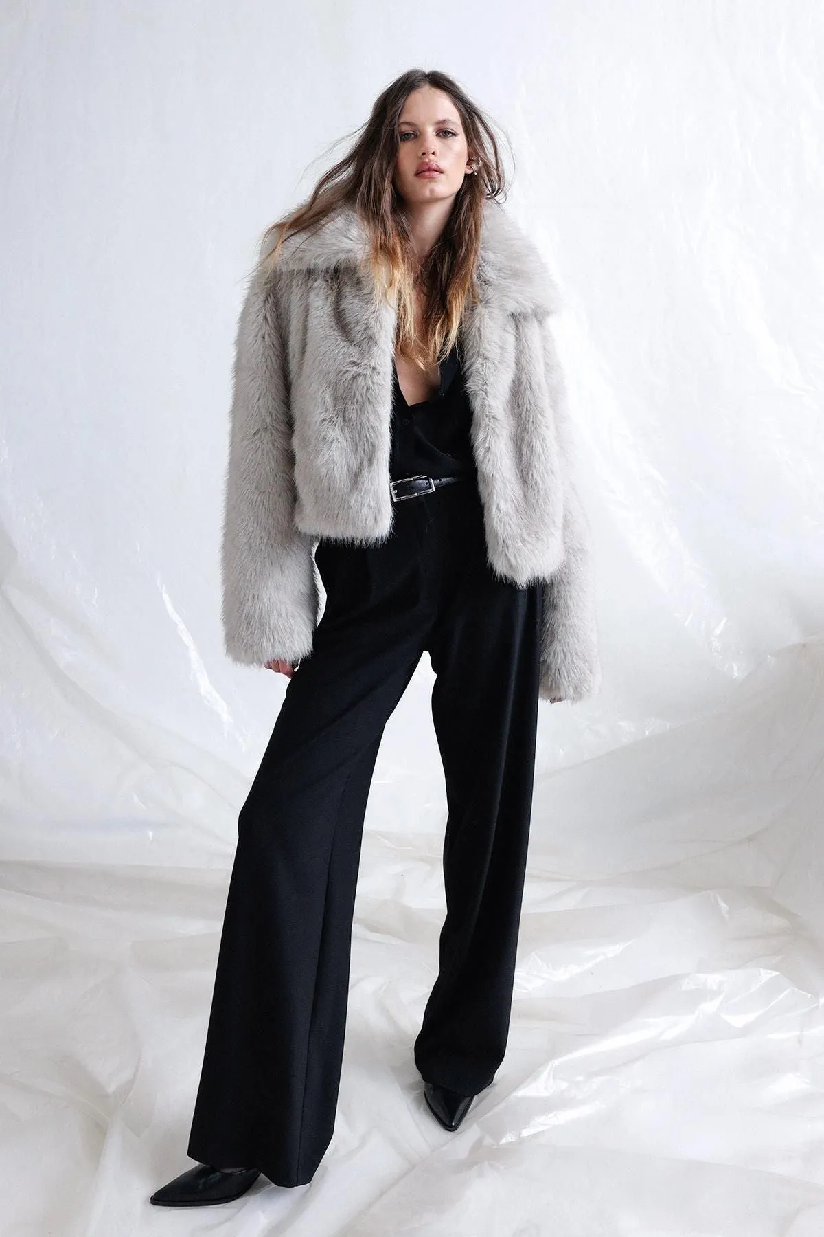 Gray Vola Short Fur Jacket