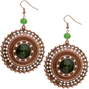 Green Beaded Rose Gold Cutout Earrings