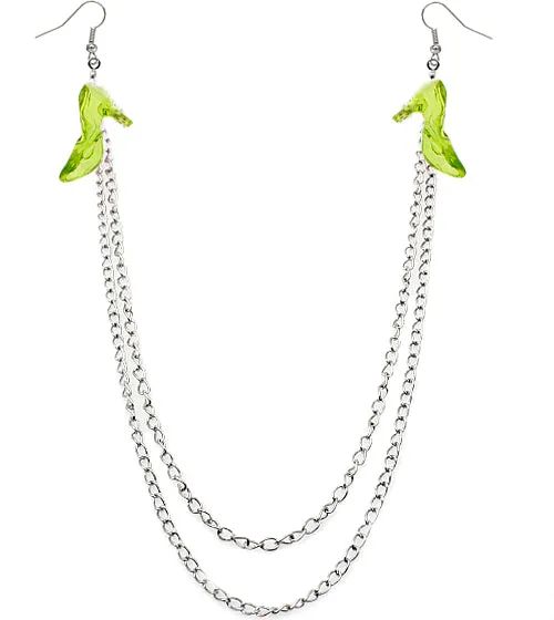 Green Double Chain High Heel Necklace Earrings