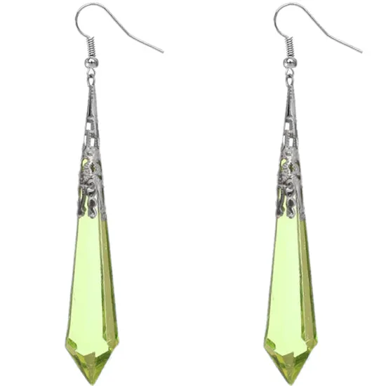 Green Faux Crystal Pointy Earrings