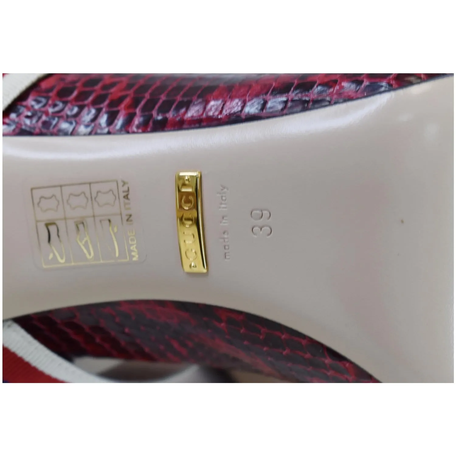 GUCCI Sylvie Python Leather Pumps Red Size 39 - Final Sale