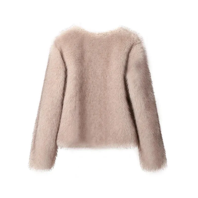 Iconic Fashion Luxury Gradient Cropped Faux Fur Coat for Women Winter Fluffy Short Fur Jacket