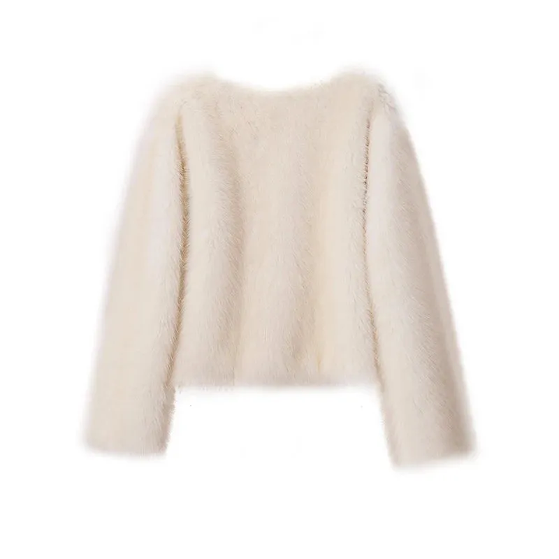 Iconic Fashion Luxury Gradient Cropped Faux Fur Coat for Women Winter Fluffy Short Fur Jacket