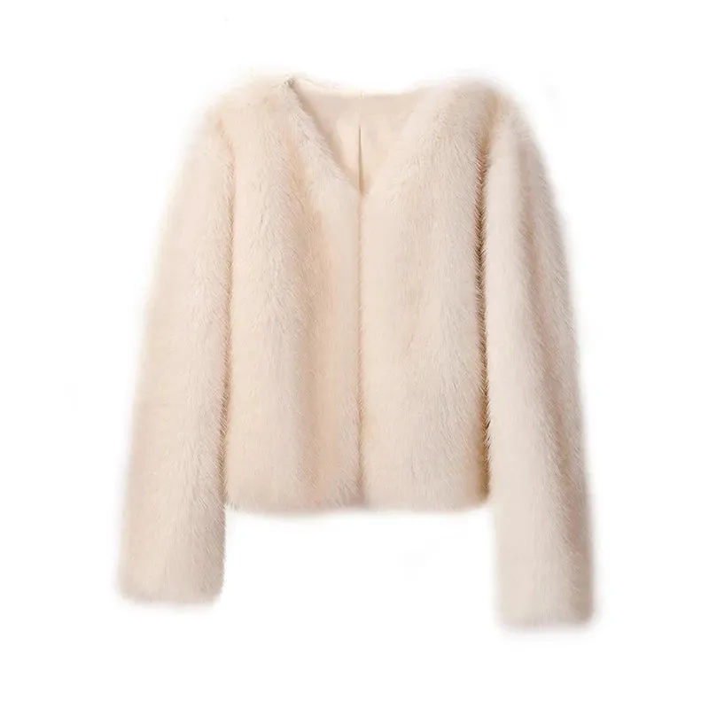 Iconic Fashion Luxury Gradient Cropped Faux Fur Coat for Women Winter Fluffy Short Fur Jacket