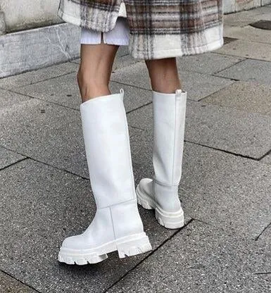 INS Hot Chunky Heels  Round Toe Women Cool Thick Bottom  Boots