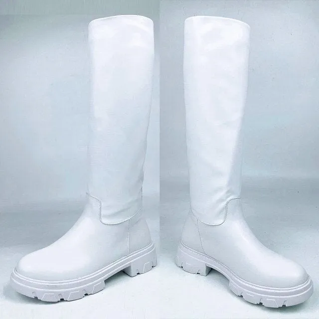 INS Hot Chunky Heels  Round Toe Women Cool Thick Bottom  Boots