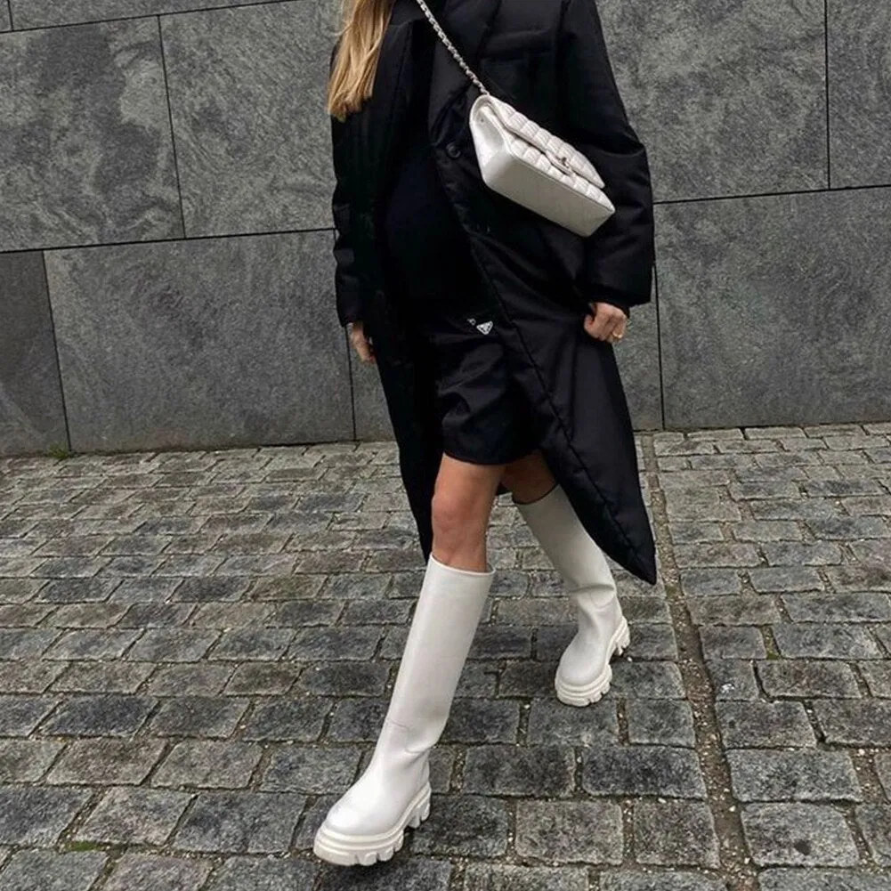 INS Hot Chunky Heels  Round Toe Women Cool Thick Bottom  Boots