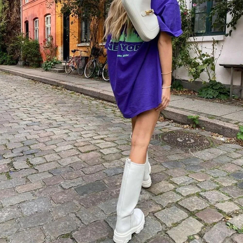 INS Hot Chunky Heels  Round Toe Women Cool Thick Bottom  Boots