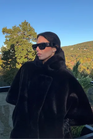 Jet Black Hooded Faux Fur Cape