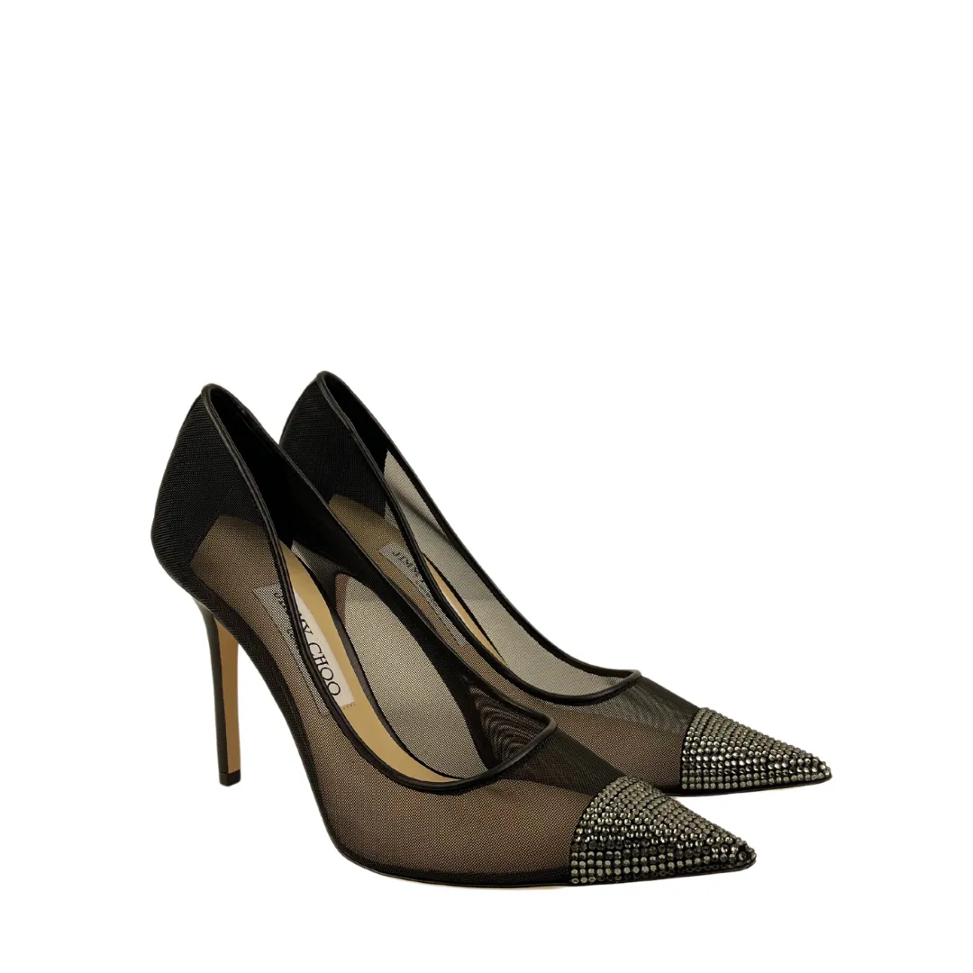Jimmy Choo Amika Black Diamond Mesh Pumps - Size 38.5