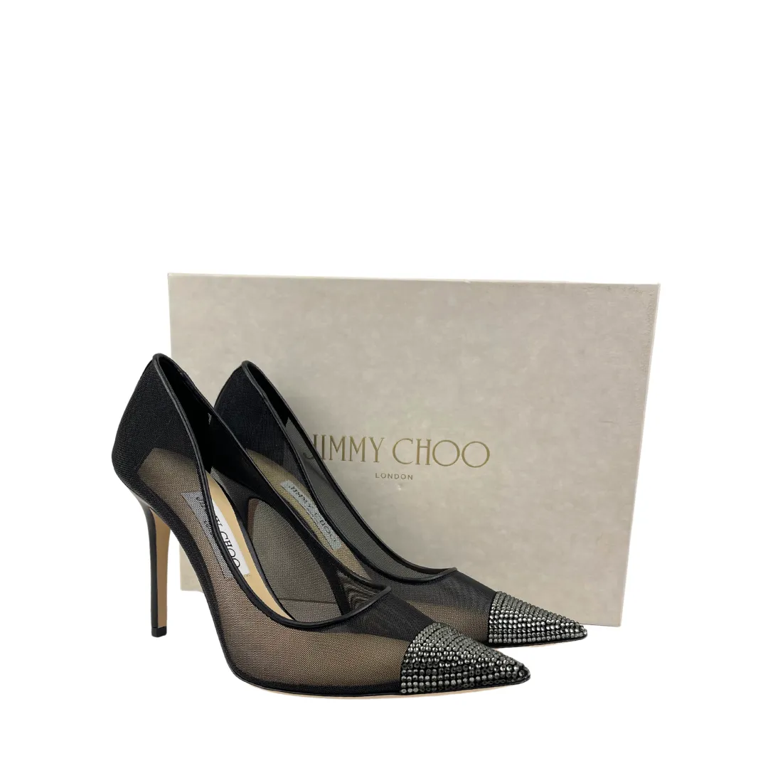 Jimmy Choo Amika Black Diamond Mesh Pumps - Size 38.5