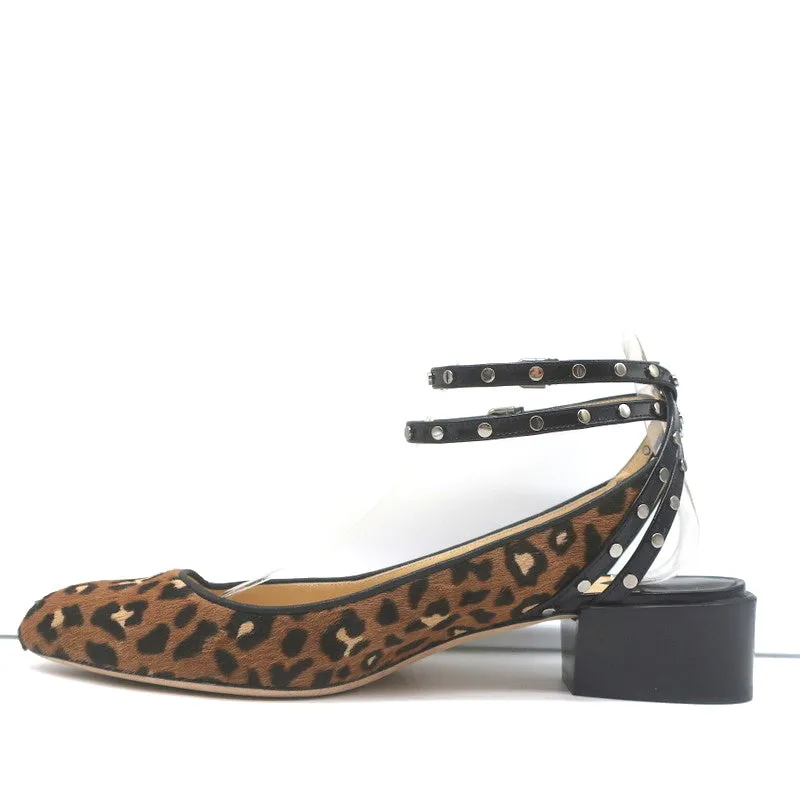 Jimmy Choo Studded Ankle Strap Pumps Leopard Pony Hair & Black Patent Size 42