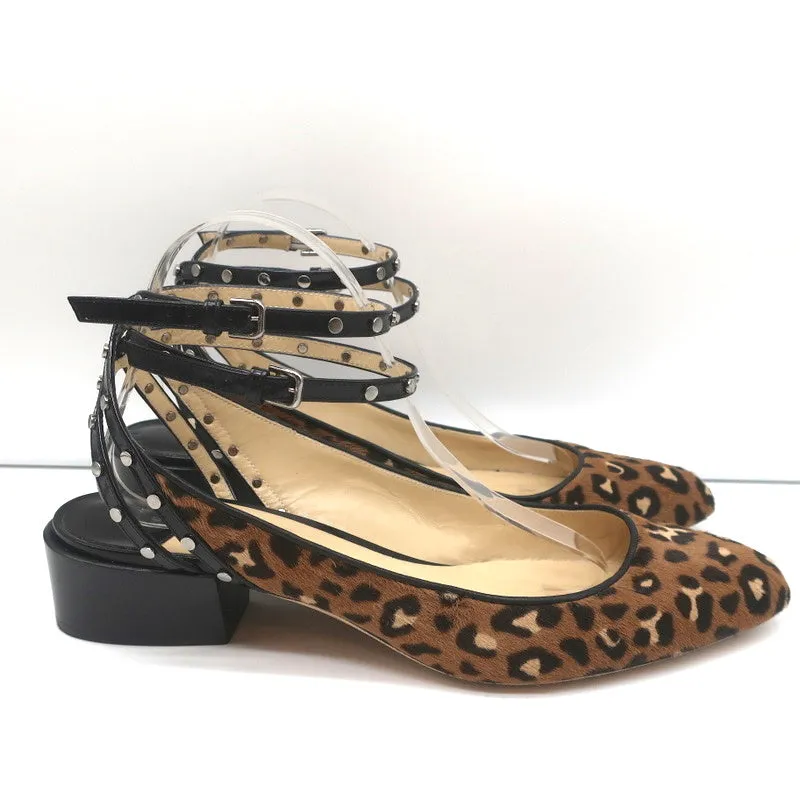 Jimmy Choo Studded Ankle Strap Pumps Leopard Pony Hair & Black Patent Size 42