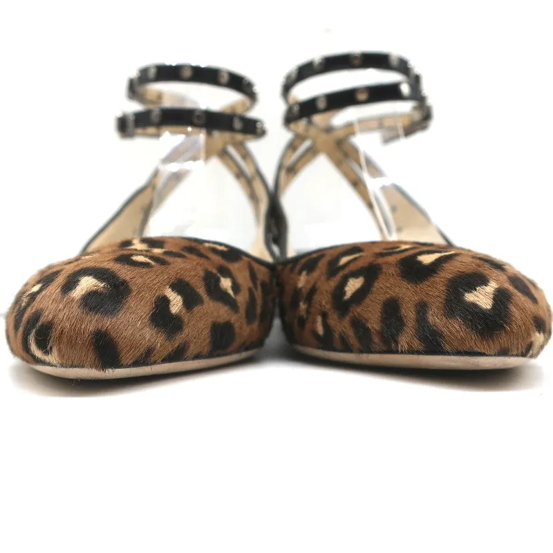 Jimmy Choo Studded Ankle Strap Pumps Leopard Pony Hair & Black Patent Size 42