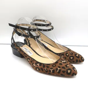 Jimmy Choo Studded Ankle Strap Pumps Leopard Pony Hair & Black Patent Size 42