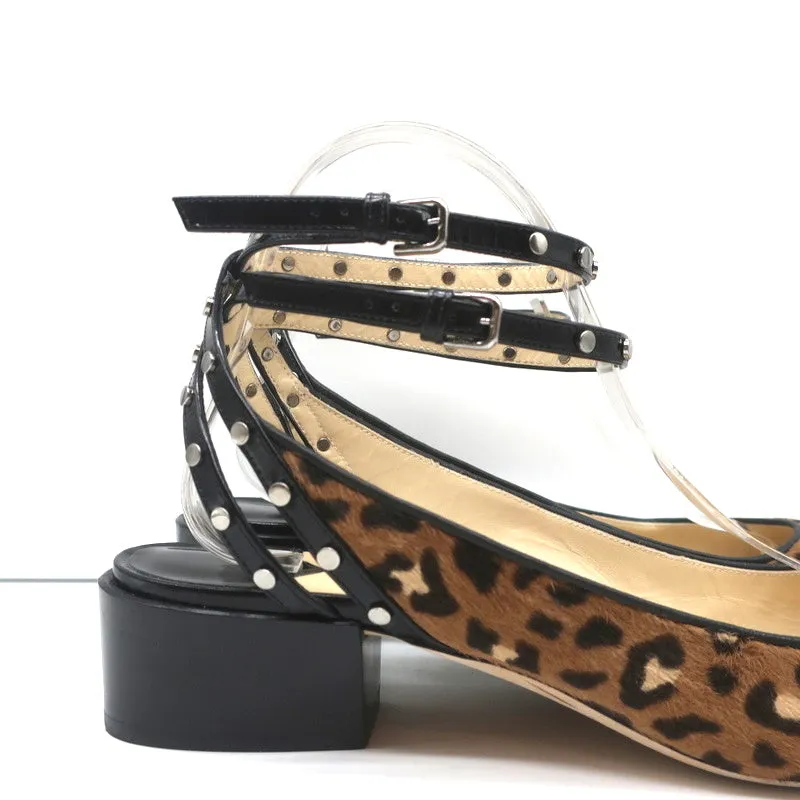 Jimmy Choo Studded Ankle Strap Pumps Leopard Pony Hair & Black Patent Size 42