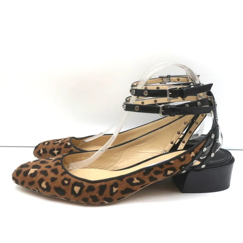 Jimmy Choo Studded Ankle Strap Pumps Leopard Pony Hair & Black Patent Size 42