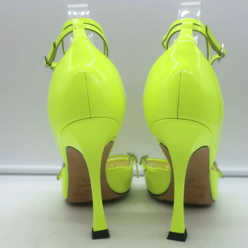 Jimmy Choo x Mugler Ankle Strap Pumps Neon Yellow Patent Leather Size 37.5