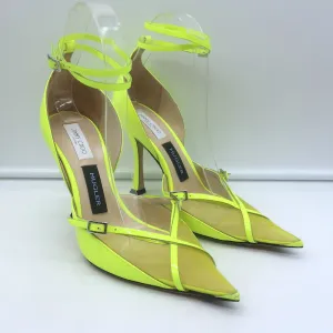 Jimmy Choo x Mugler Ankle Strap Pumps Neon Yellow Patent Leather Size 37.5