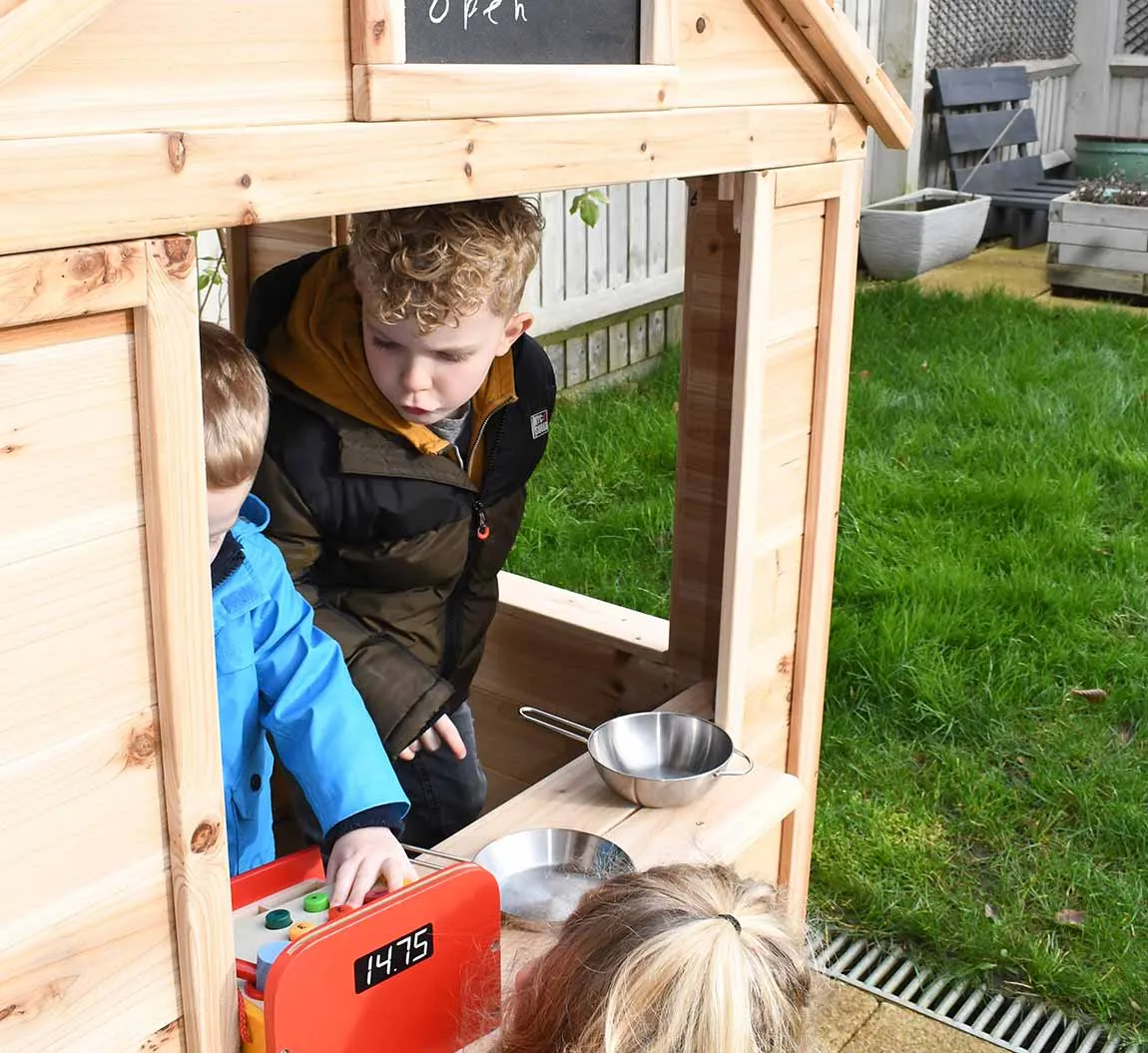 Kids Beautifully Crafted Montessori Natural Wooden Playhouse | Cafe | Shop | 18m 