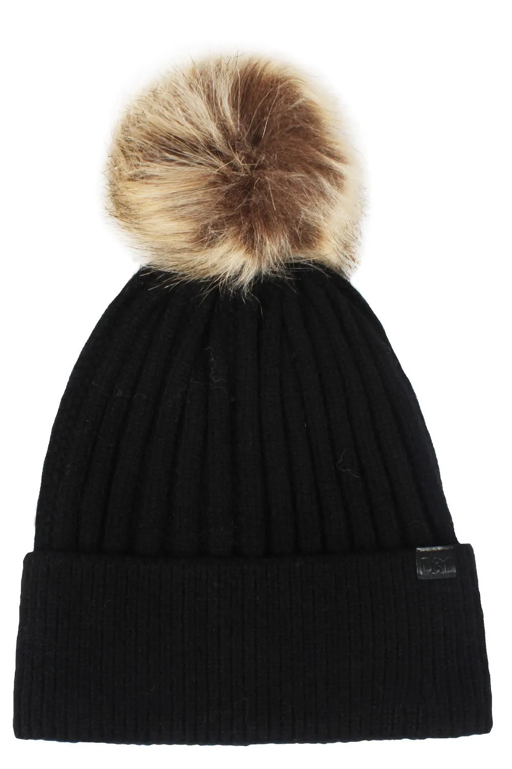 Knit Beanie with Faux Fur Pom-ABB37