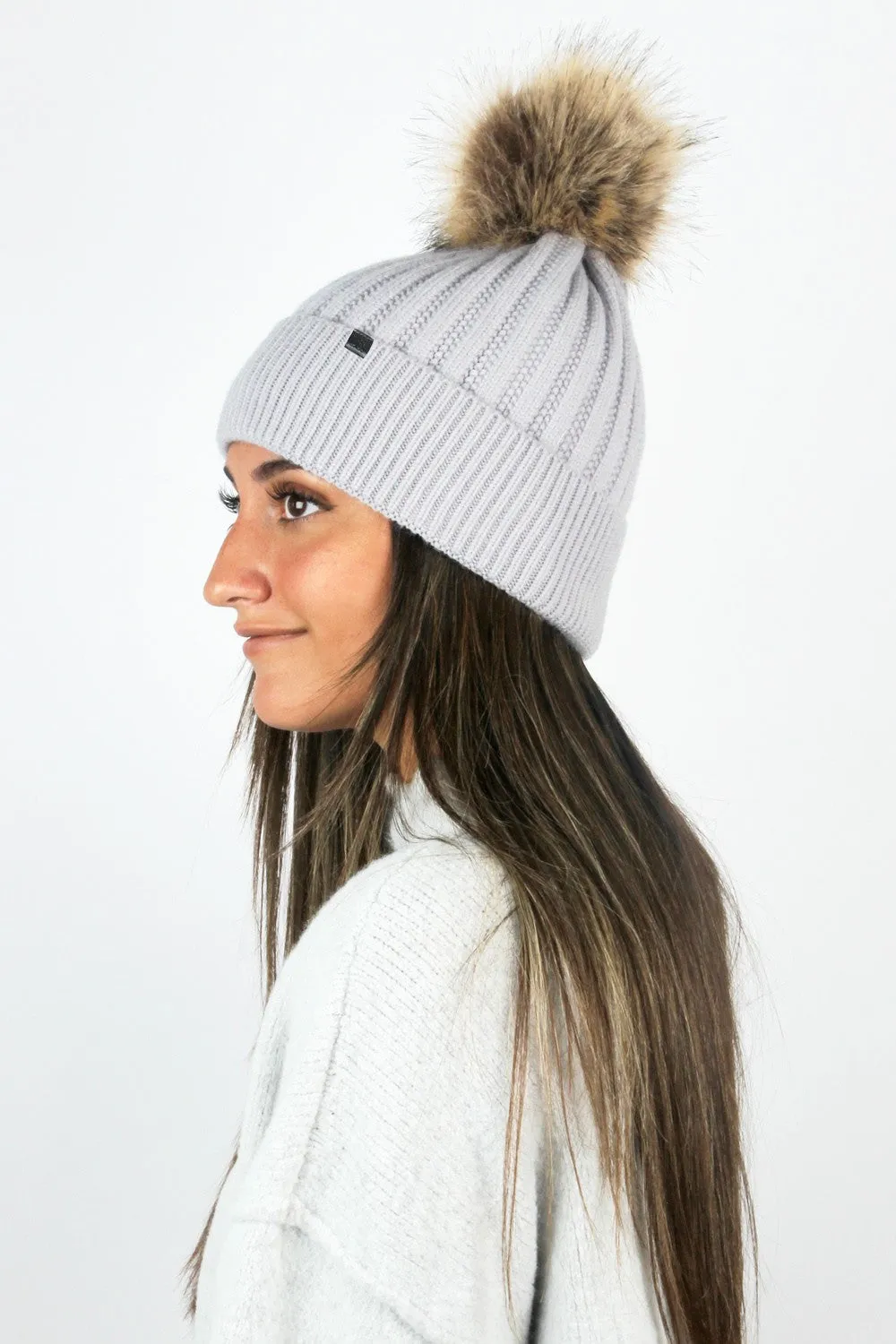 Knit Beanie with Faux Fur Pom-ABB37