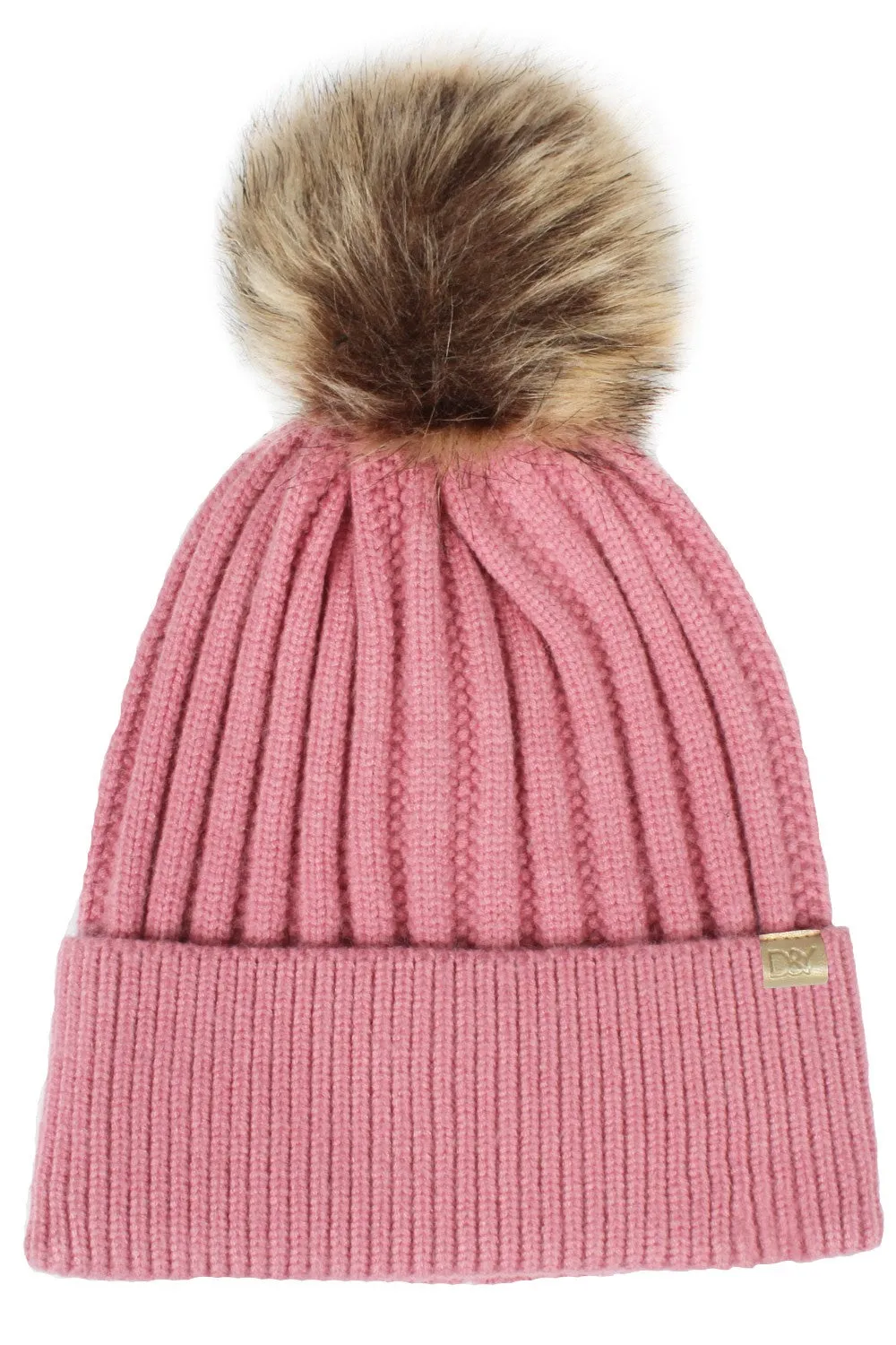 Knit Beanie with Faux Fur Pom-ABB37