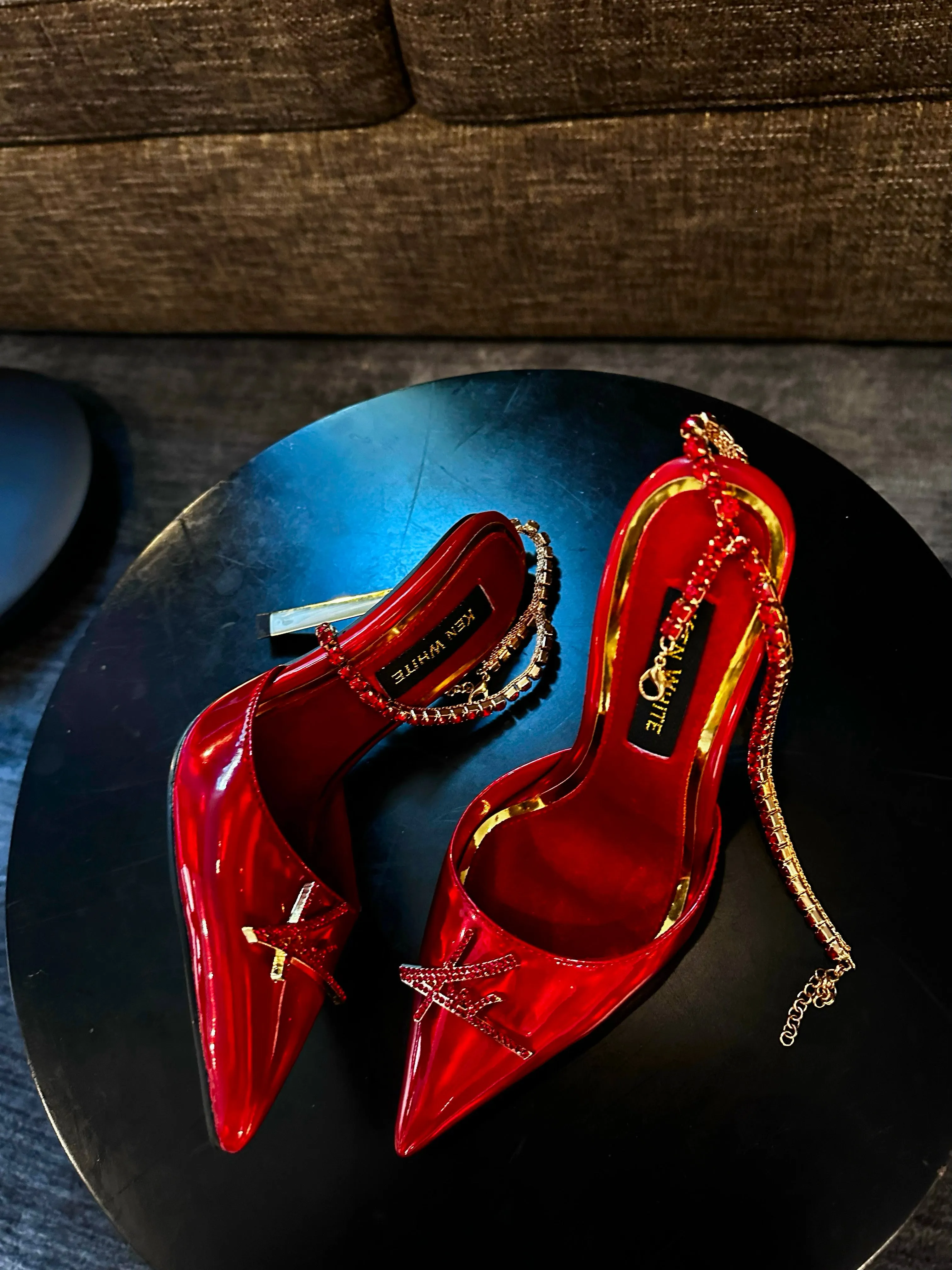 KW Crystal Metallic Pumps in Red