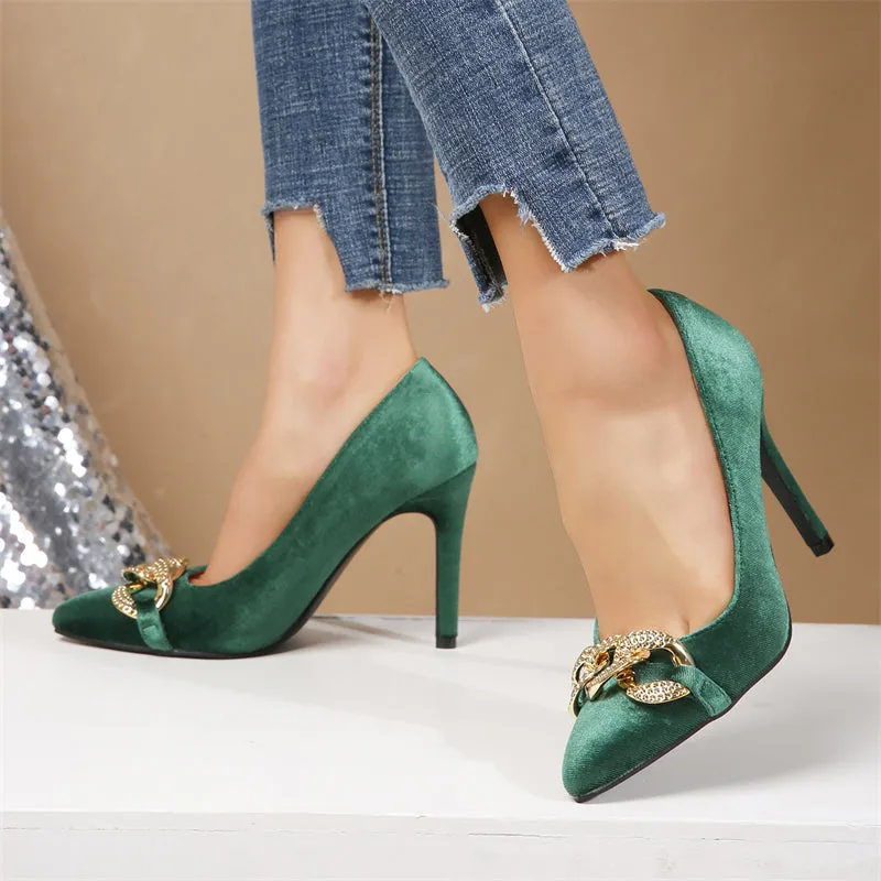 Lady Elegant Classic Banquet Green Pointed Toe Pumps
