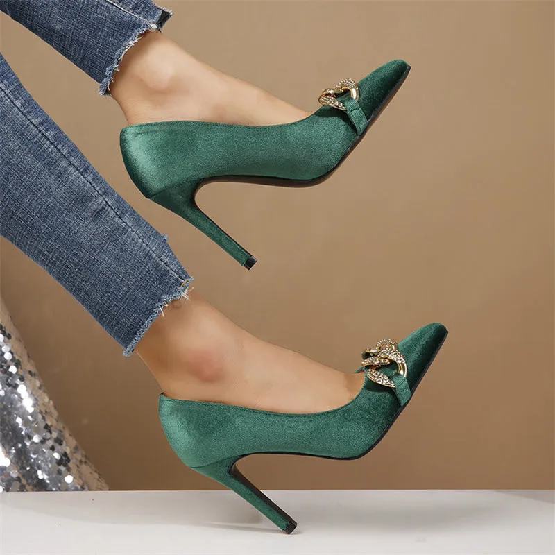 Lady Elegant Classic Banquet Green Pointed Toe Pumps