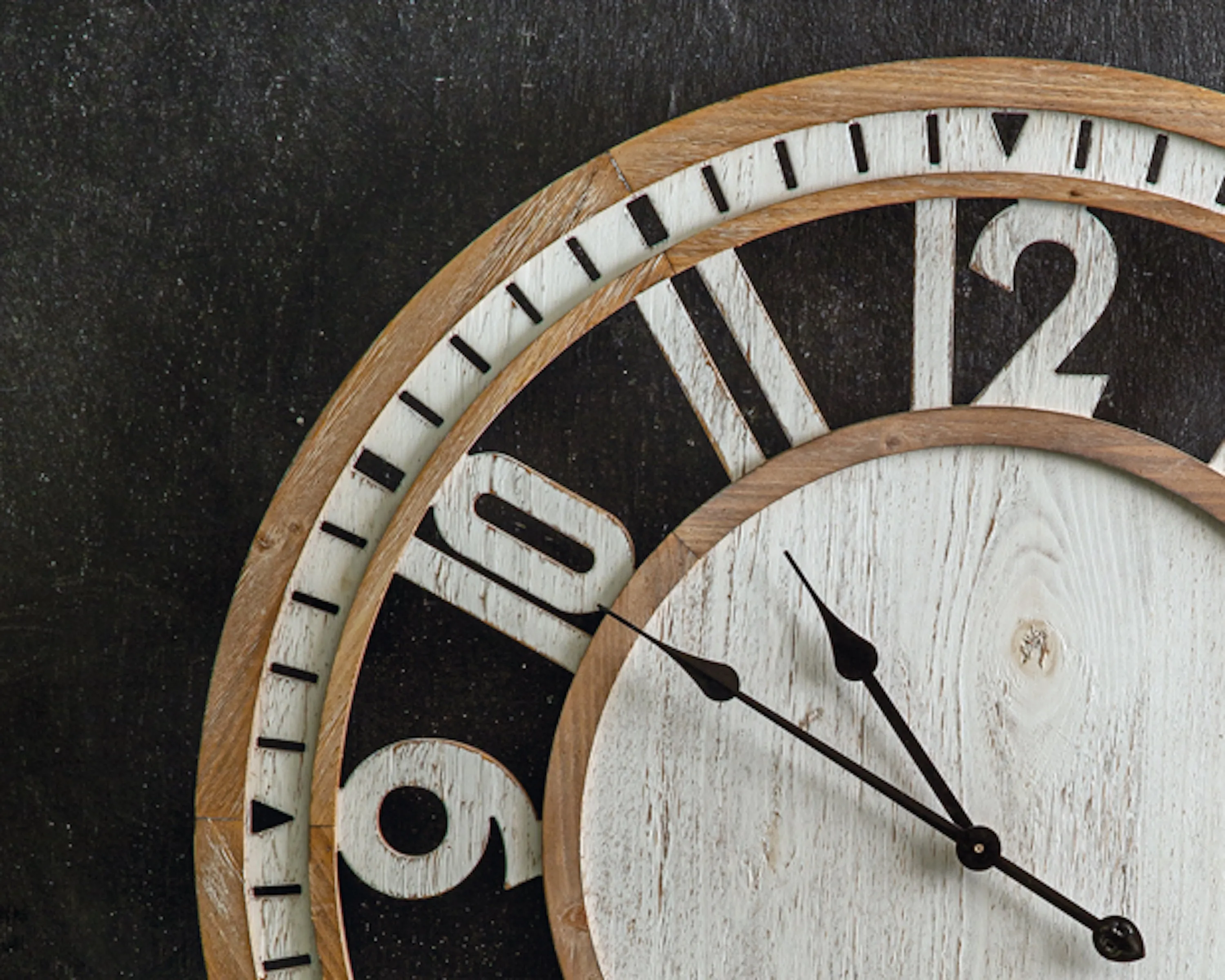 Large round white wooden farmhouse wall clock